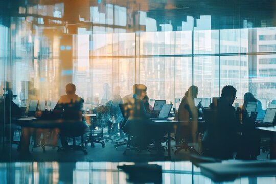 Data processing activity among diverse business professionals in a modern office environment, data processing over diverse business people in office - Powered by Adobe