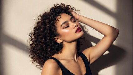 Portrait of a glamorous woman with long brunette hair