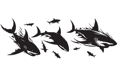 Fototapeta premium set of black and white shark fish