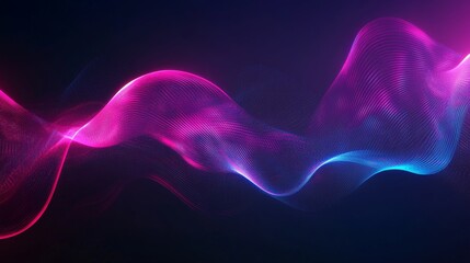 Abstract illustration with glowing pink and blue wavy lines on a dark background. With a futuristic feel, this design is perfect for banners, digital art, wallpaper backgrounds.