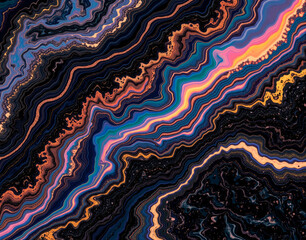 Obraz premium Infinite oil slick marble with a rainbow sheen on black granite, featuring interference patterns reminiscent of gasoline on water
