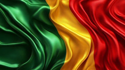 Obraz premium Abstract red, green and yellow flag background. Silk texture, swaying in the wind.Wallpaper background.