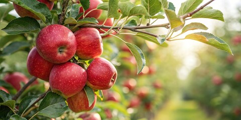 Obraz premium Red apples, branch-heavy, garden's dual light.