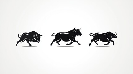 Three running bulls, graphic design, white background, finance