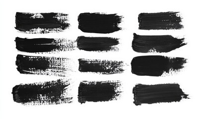 Black watercolor grunge stains and rectangle lines set with splashes, abstract banners