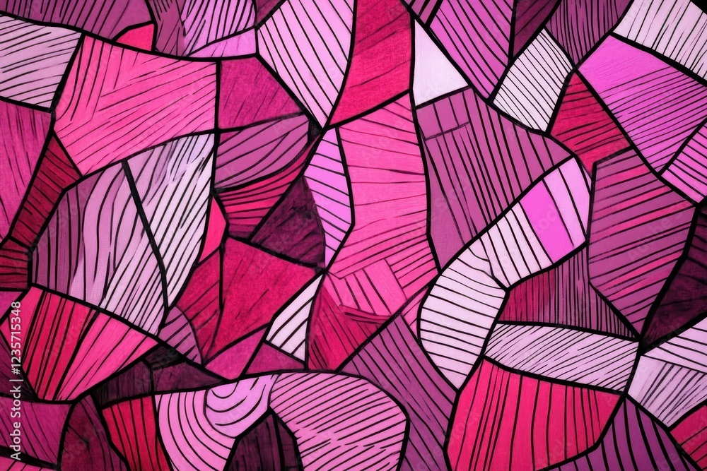 Leinwandbilder vibrant geometric patterns create a captivating abstract background in shades of pink and bold lines