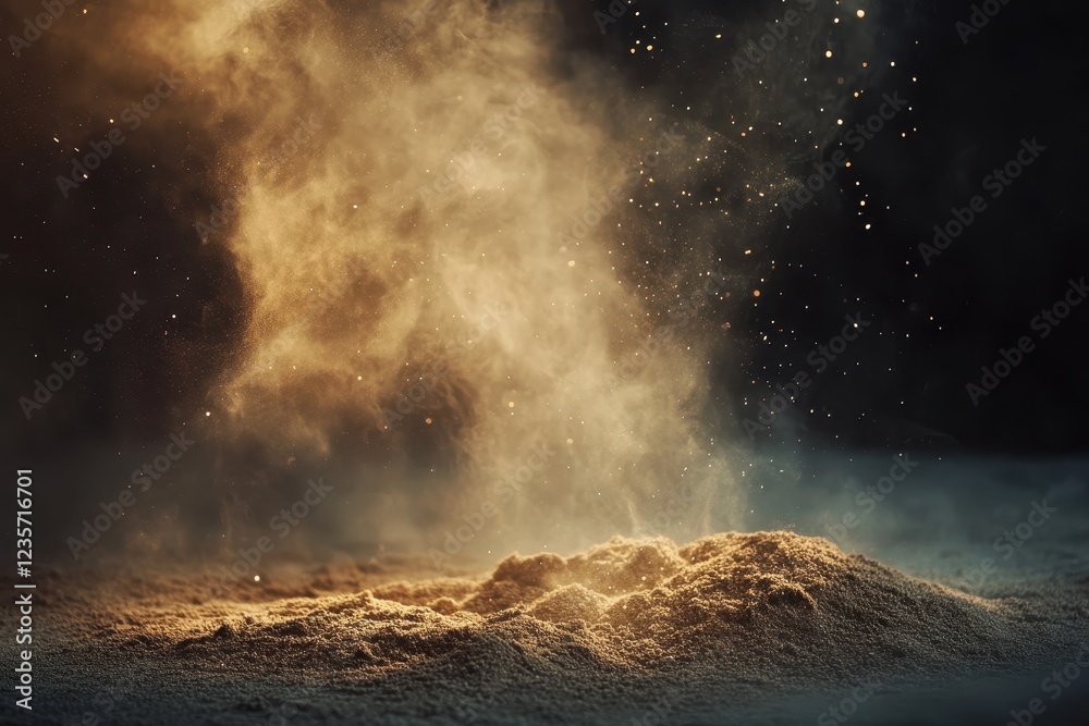 Fototapete Organic dust particles rising in soft light, creating an ethereal atmosphere, Organic Dust Practical Compositing Elements