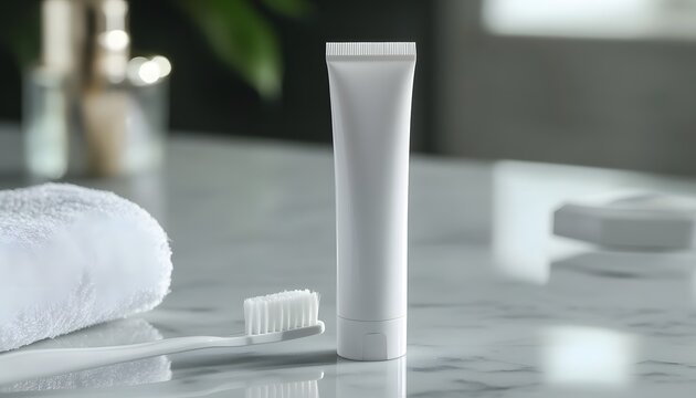 White Toothpaste Tube Beside Toothbrush And Towel