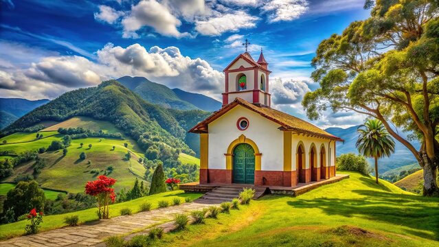 Colombian Chapel of Tabio, captured by AI, natural light.