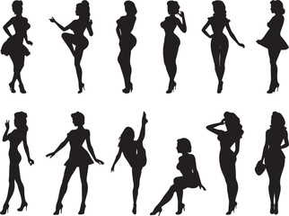 PINUP GIRLS SILHOUETTE ON WHITE BACKGROUND