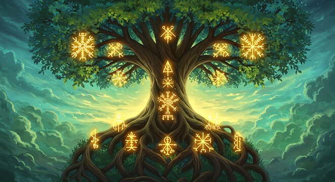 Glowing Yggdrasil Tree Norse Mythology Digital Art