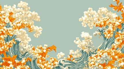 Whimsical Wave Pattern with Light Blue Background and Framing Edges