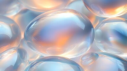 Glowing translucent spheres, close-up, abstract background, design element