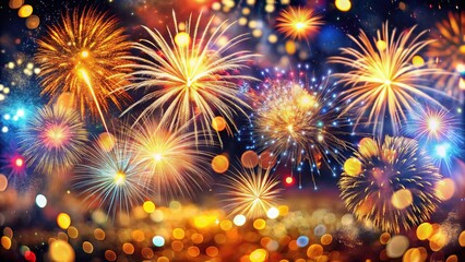 AI-generated festive backdrop: fireworks, Christmas, New Year.