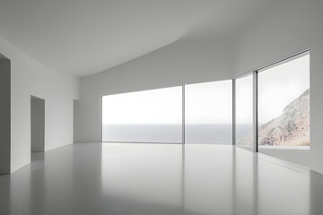 Obraz premium Ocean View Room Interior with Minimalist Design
