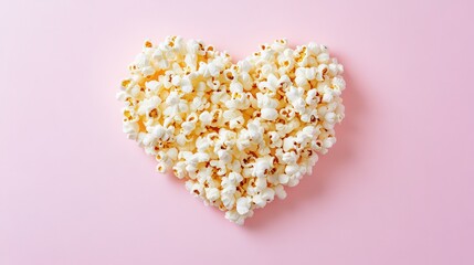 Heart-Shaped Arrangement of Lightly Buttered Popcorn on Pink Background