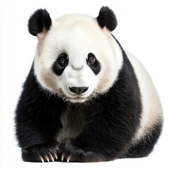 Naklejka premium Close-Up Portrait of an Adorable Giant Panda with Distinctive Black and White Fur Sitting Relaxed in Natural Habitat