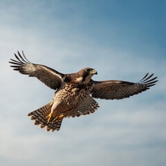 Fototapeta premium A stunning falcon in mid-flight, wings fully spread, isolated background.