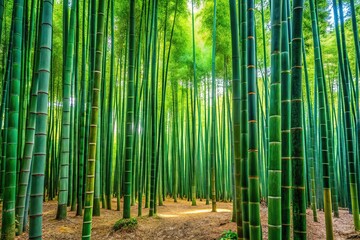 Fototapeta premium A verdant bamboo grove, walled, shelters a serene scene.