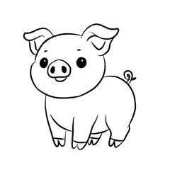 Cartoon flat pig, cute cartoon pig isolated on white background, vector illustration, farm animals. Line art.