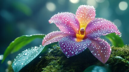 Fototapeta premium Enchanting Close-Up View of a Rare Orchid Flower in Full Bloom Captured in Exquisite Detail