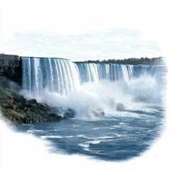 Fototapeta premium Majestic Waterfall Cascading Gracefully in Natural Landscape with Misty Surroundings and Vibrant Blue Waters