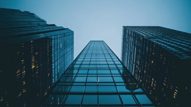 Skyscrapers, city, night, low angle, urban, business, glass, architecture, finance, success