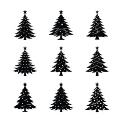 Obraz premium Set of silhouetted Christmas tree vector art.