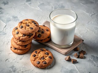 Minimalist cookies and milk.  Clean, digital art.