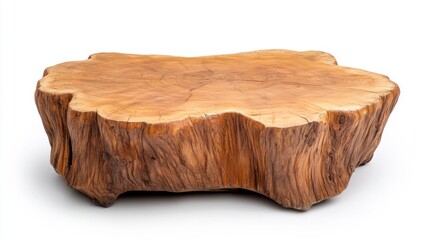 Rustic Light Brown Wood Slice on White Background