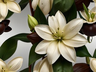 Obraz premium Realistic Vanilla Flower with Pods and Leaves – High-Resolution Botanical Illustration on Transparent Background