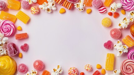 Colorful Candy Arrangement on White Surface in Irregular Frame