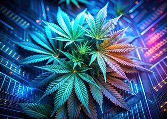 Pixelated cannabis visuals, modernizing holistic health.