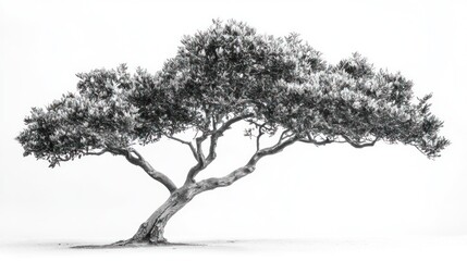 Windswept tree, isolated, white background, nature photography, design element