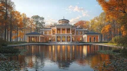 Elegant and Luxurious Mansion with a Reflecting Pool and Grand Architecture