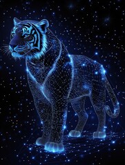 Holographic Glowing Panther Created with a Digital Wireframe Effect