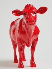 Bold and Modern Glossy Red Cow Sculpture Representing Contemporary Art