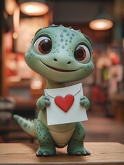 Adorable Animated Gecko Holding a Heart-Shaped Card in a Wholesome Setting