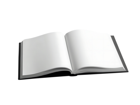 Blank Book Cover Mock-Up, Open book with blank pages, magazine, book or catalog, Blank notebook transparent background