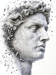 Classic Marble Bust with a Weathered and Cracked Stone Surface