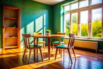 Sleek table and chairs, a tilted perspective.