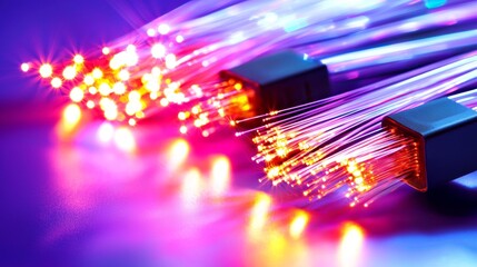 Vibrant Light Trails from Fiber Optic Cables in Electric Colors