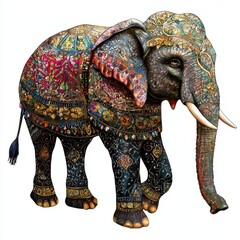 Obraz premium Colorful and Ornate Elephant Illustration Surrounded by Intricate Patterns and Detail for Creative Projects and Designs