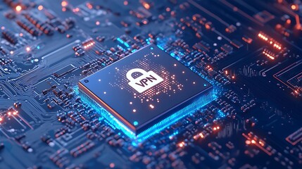 Obraz premium Secure VPN Connection on a Modern Circuit Board for Enhanced Privacy