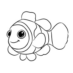 Obraz premium Cute nemo fish sea animal illustration. Vector illustration. Icon isolated on white background. Line art.