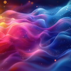 Colorful abstract waves with sparkling particles, ideal for digital backgrounds