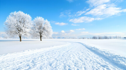 Snowy path winding through winter landscape