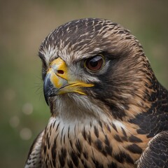 Naklejka premium A falcon’s sharp beak slightly open, a fierce expression.