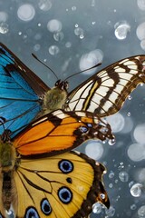 A butterfly’s wings reflecting different seasons—one side winter, the other spring.