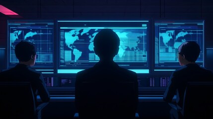 Leadership Team Analyzing Holographic Dashboards in Sleek Office Space